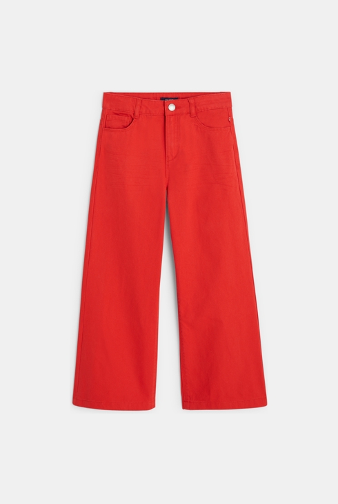 Široke hlače iz enobarvnega platna rdeča deklica 2