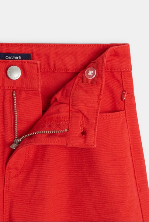 Široke hlače iz enobarvnega platna rdeča deklica 2