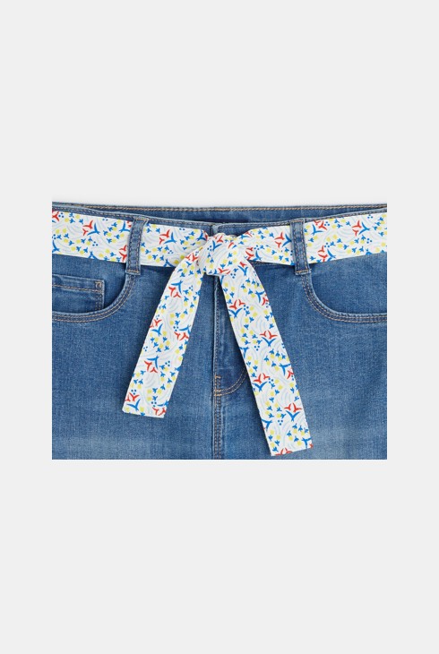 Verwaschene Boyfriend-Jeans mit Gürtel Blau Mädchen 2