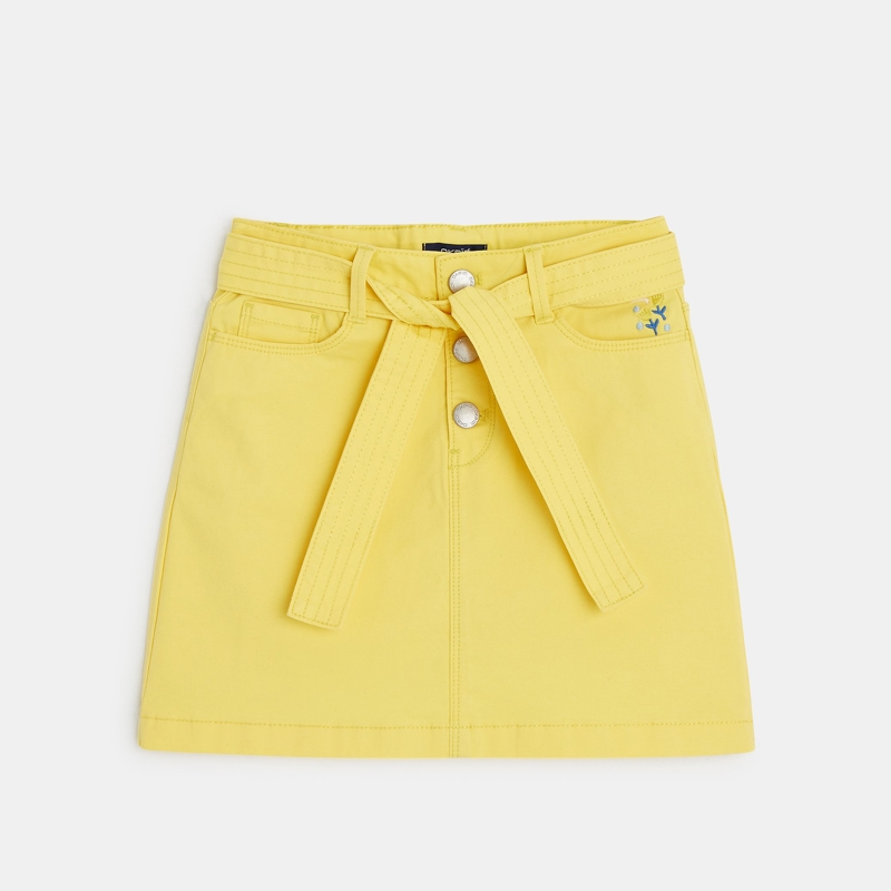 Jupe courte en toile unie jaune fille - 3A