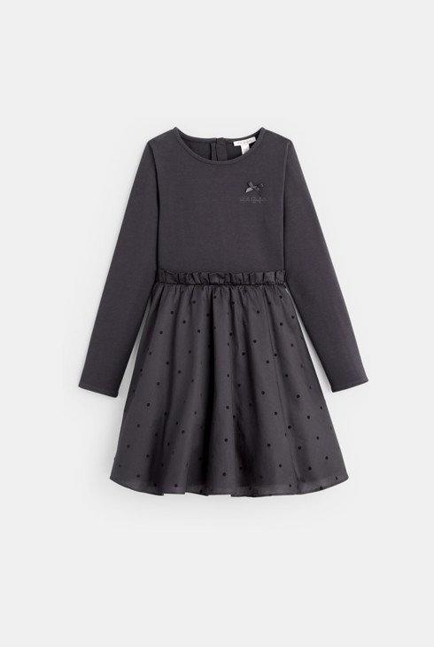 Tüllkleid aus 2 Materialien Lili Gaufrette Grau Mädchen 2