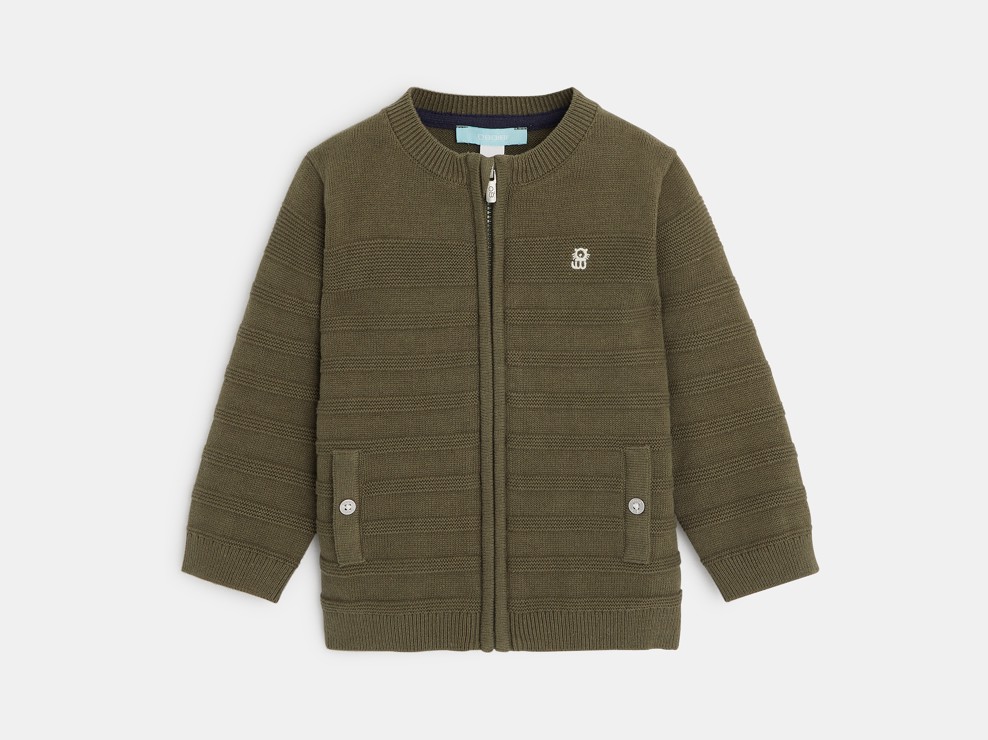 gebreid vest met fantasie en rits groen babyjongen 1
