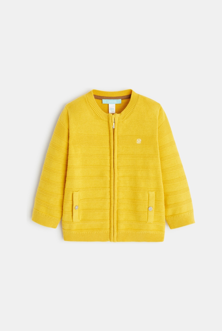 Gilet zippé maille fantaisie jaune bébé garçon 1