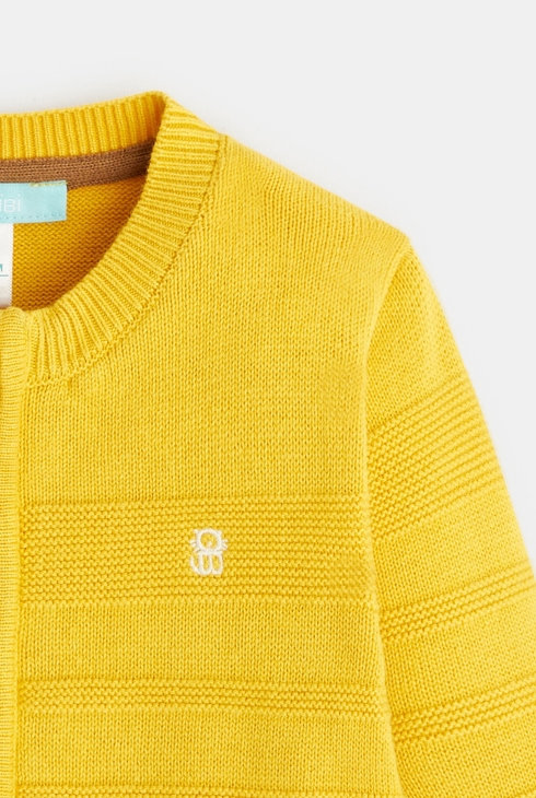Gilet zippé maille fantaisie jaune bébé garçon