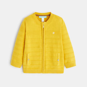 Gilet zippé maille fantaisie jaune bébé garçon 1