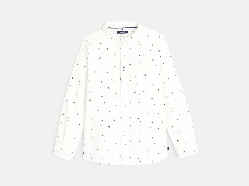 Mit kleinen Motiven bedrucktes Hemd Weiß Jungen 1
