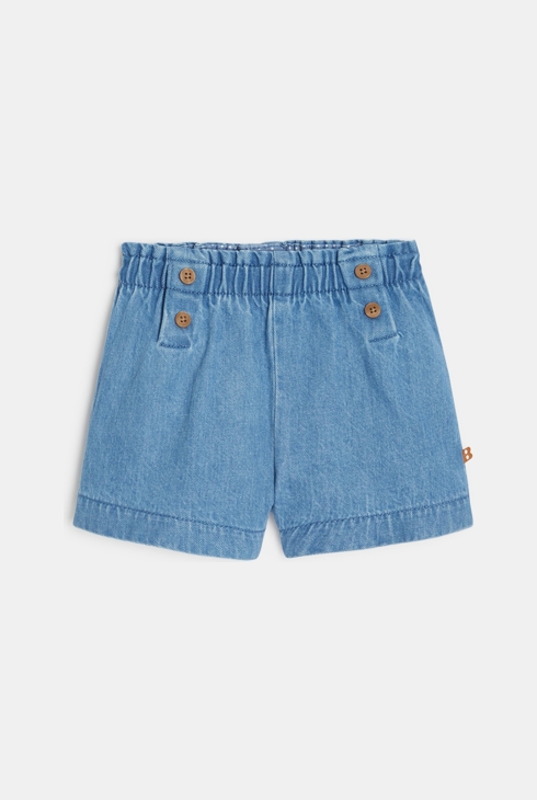 Short chambray effet pont bleu bébé fille 1