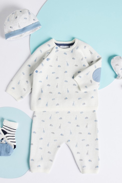 Mütze und Fäustlinge Savanne Grau Geburt 2