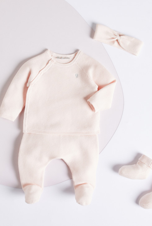 Prążkowane skarpetki z wywinięciem różowy noworodek 2