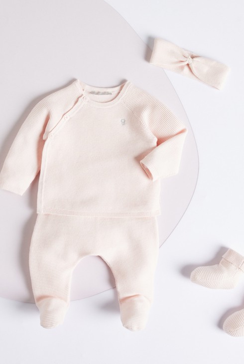 Prążkowane skarpetki z wywinięciem różowy noworodek 2