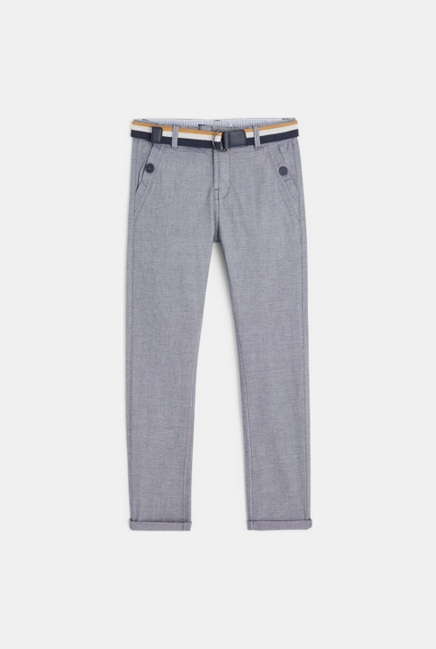 Pantalon chino ceinturé en toile turquoise garçon