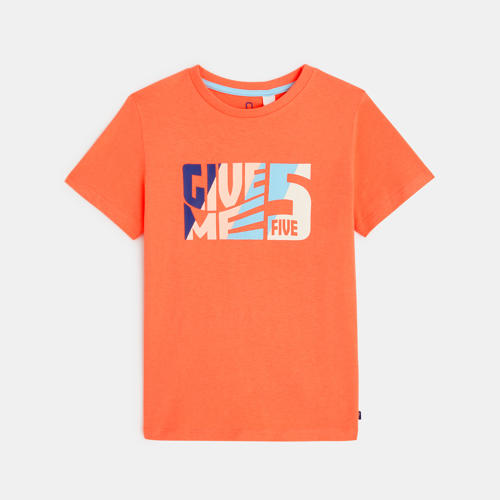 T shirt con scritta Give me five arancione bambino