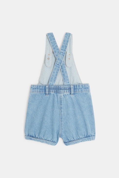 Salopette courte en jean bleue bébé fille