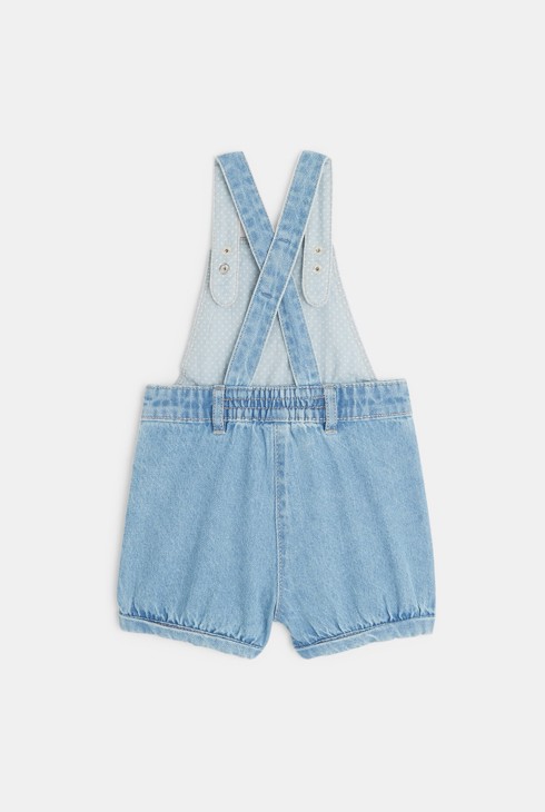 Salopette courte en jean bleue bébé fille 2