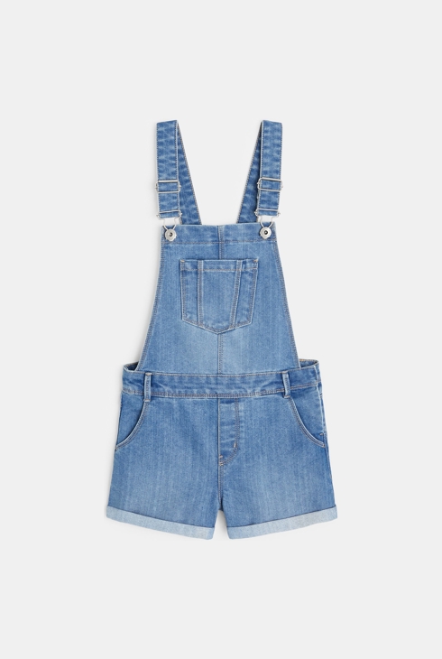 salopetshort van jeans blauw meisje 1