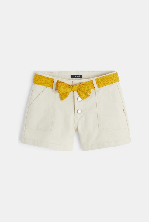 Platnene kratke hlače s pasom bela deklica 1