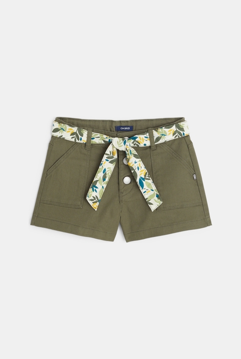 Platnene kratke hlače s pasom zelena deklica 1