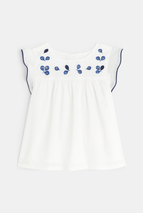 Izvezena bluza z volančki na rokavih bela dojenček deklica 1