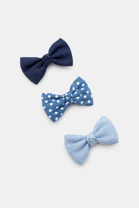 Spinki z kokardką we wzory (3 szt.) niebieskie dla dziewczynki 2