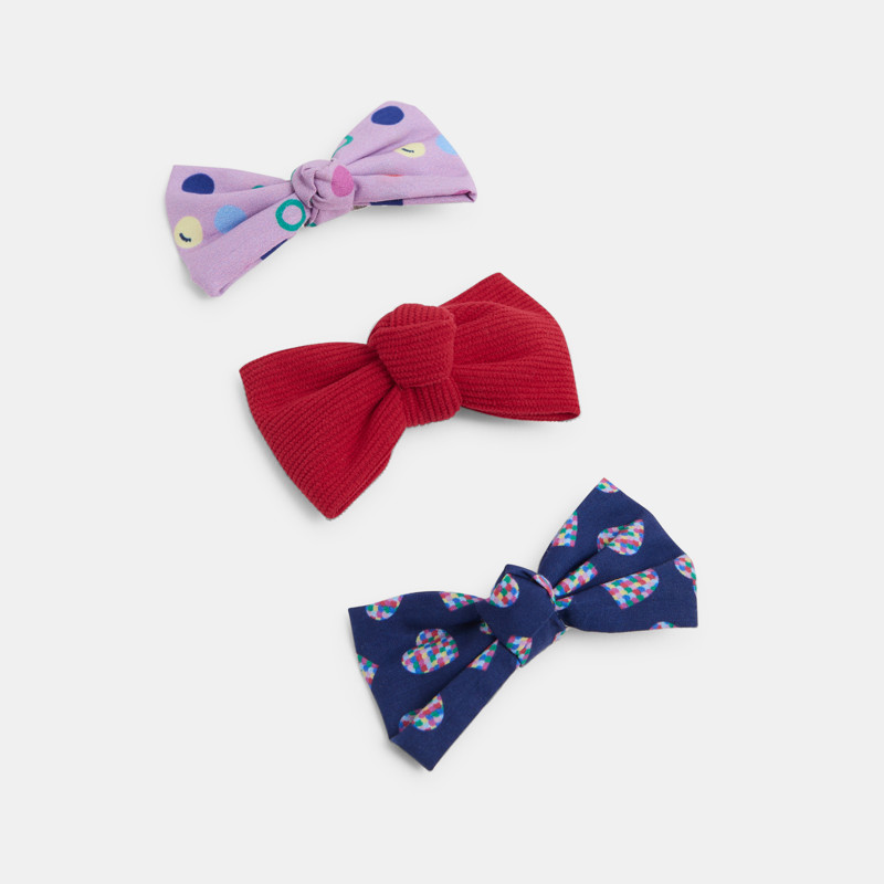 Bedruckte Haarspangen mit Schleife (3er-Pack) in Grau/Schwarz für Mädchen