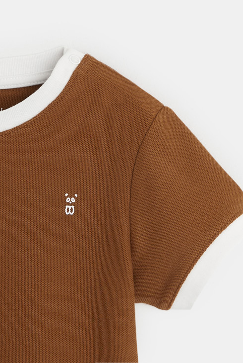 Enobarvna majica iz prešite tkanine rjava dojenček deček 2