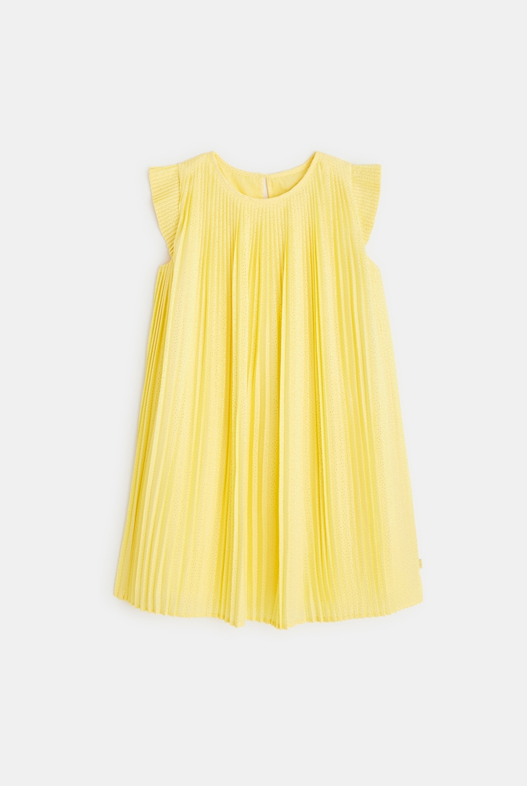 Robe unie plissée et pailletée jaune fille 1