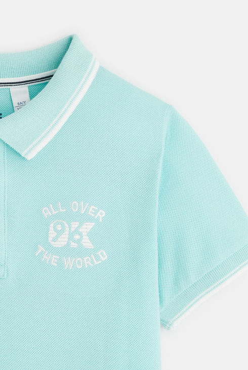 Polo maille piquée manches courtes bleu garçon