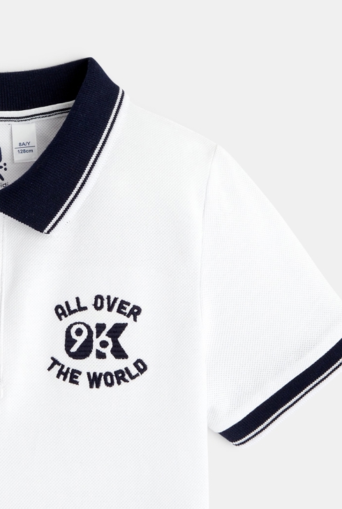Polo maille piquée manches courtes blanc garçon