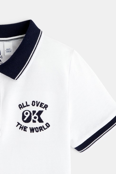 Polo maille piquée manches courtes blanc garçon 2