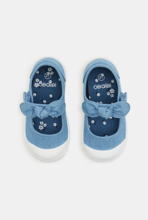Ballerines toile à noeud bleues bébé fille