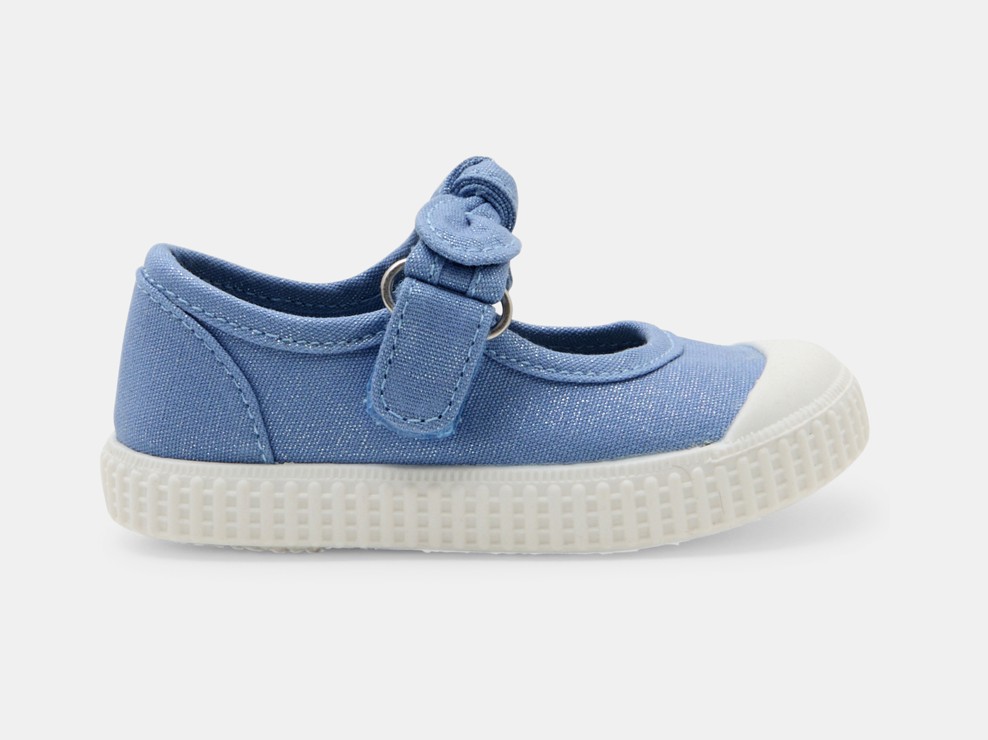 Ballerines toile à noeud bleu bébé fille 1