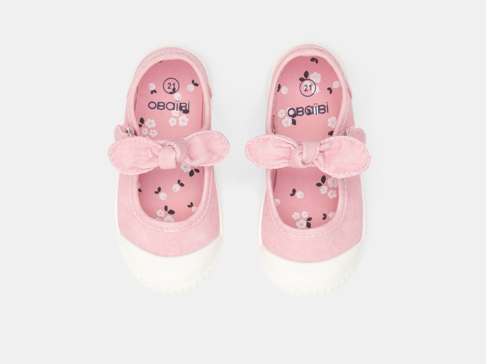 Ballerina's van geweven stof met strikje voor babymeisjes 2