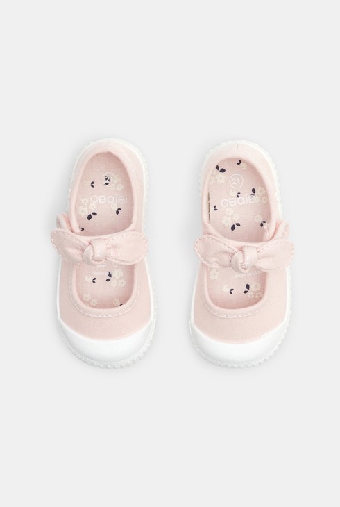 Ballerines toile à noeud roses bébé fille 2