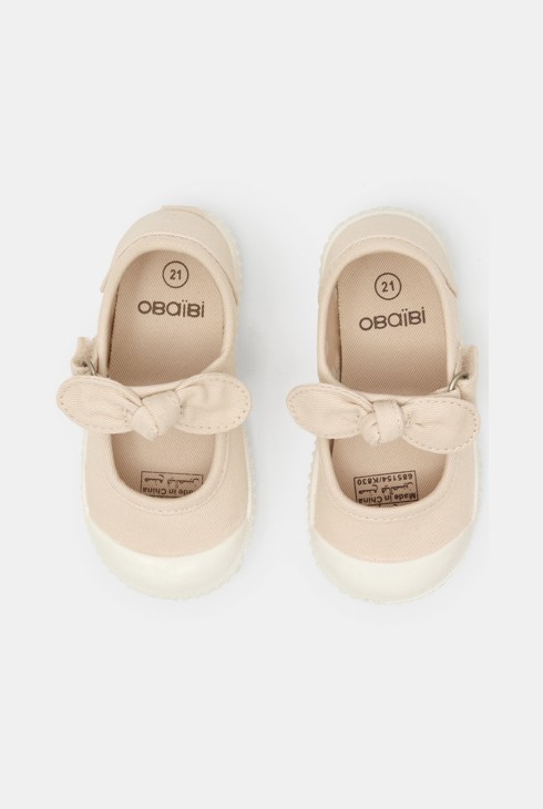 Ballerine rosa in tela con fiocco neonata 2