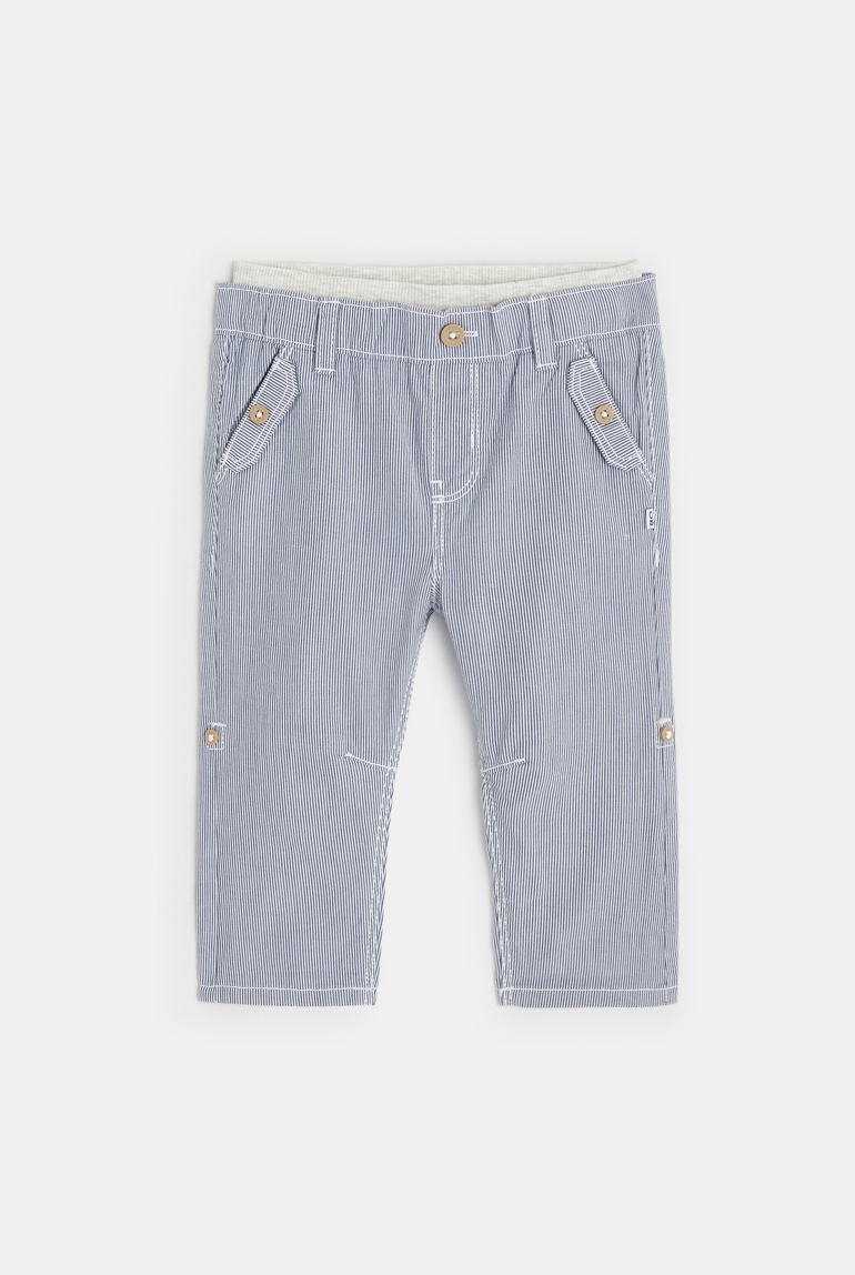 Pantalon toile rayée modulable bleu bébé garçon 1