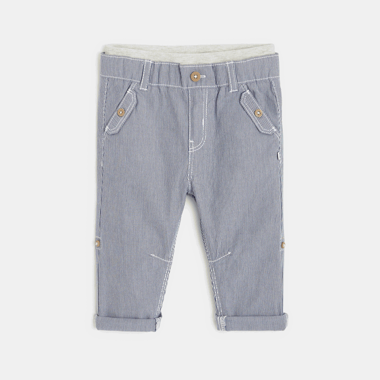 Pantalon toile rayée modulable bleu bébé garçon 4