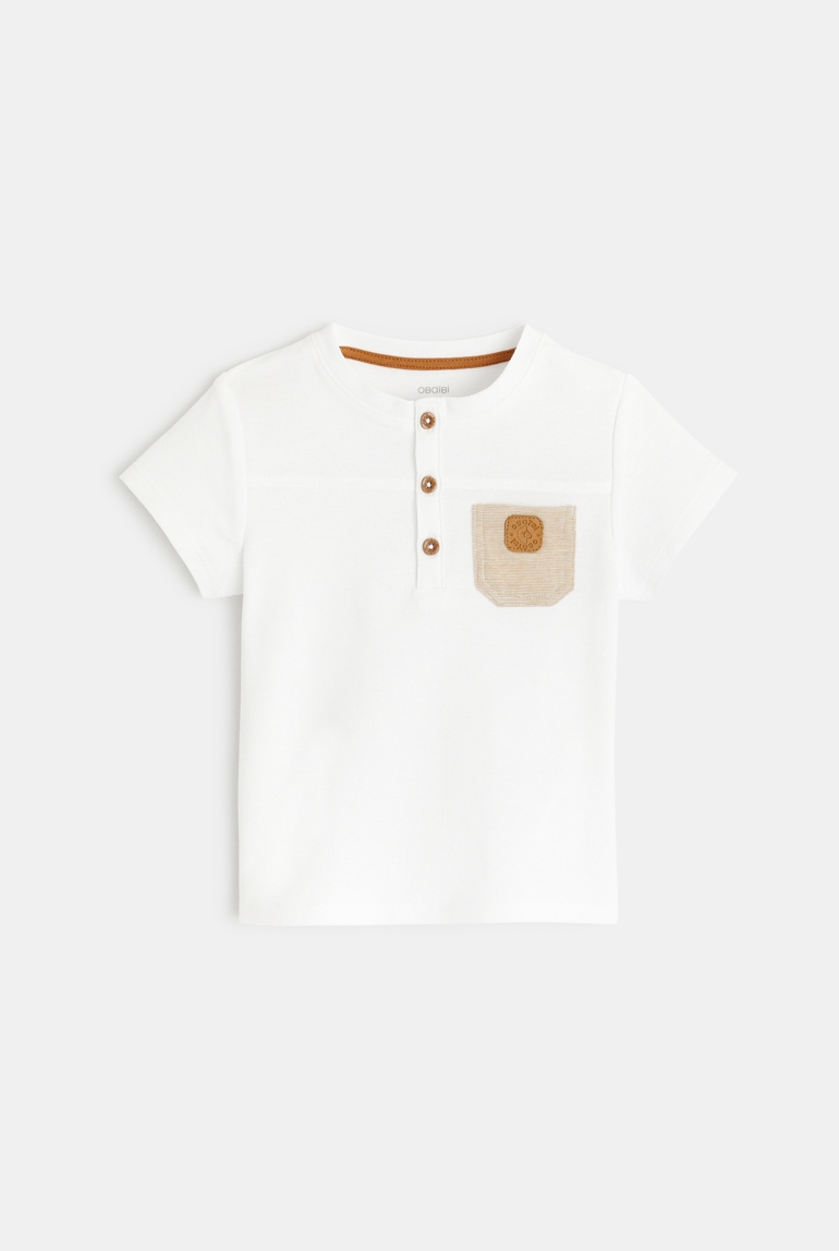 Polo tunisien maille piquée à poche blanc bébé garçon 1