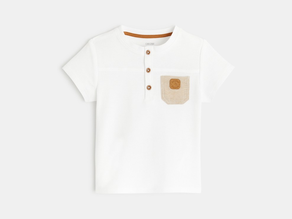 Piqué knit Henley shirt with pocket 1