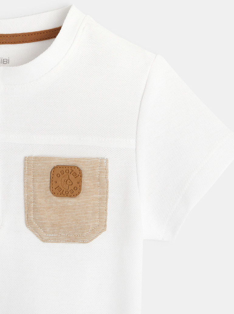 Polo tunisien maille piquée à poche blanc bébé garçon 2