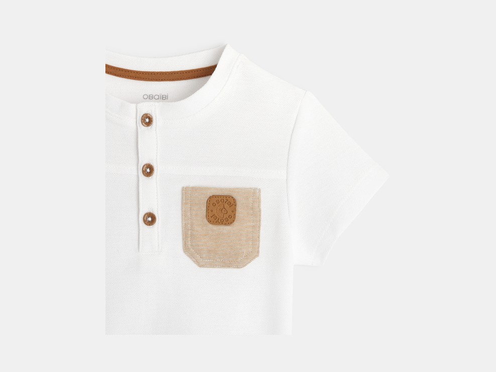 Polo tunisien maille piquée à poche blanc bébé garçon 2