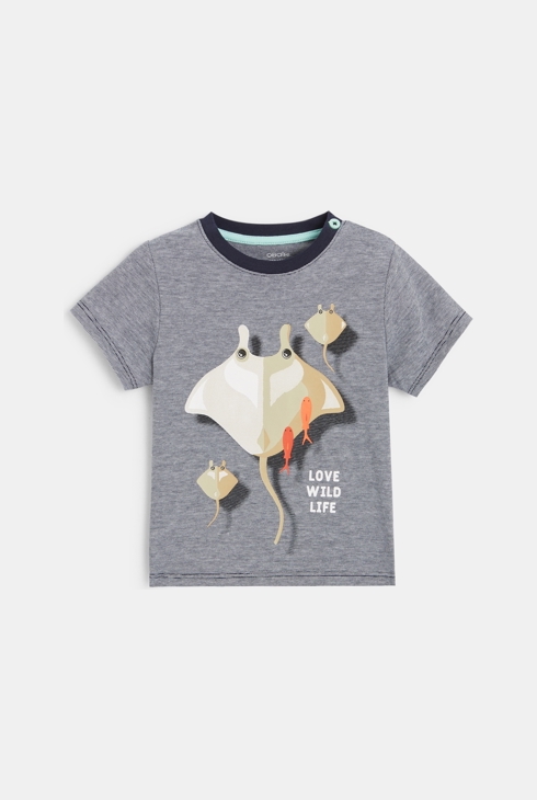 T-shirt maille chinée raies bleu bébé garçon 2