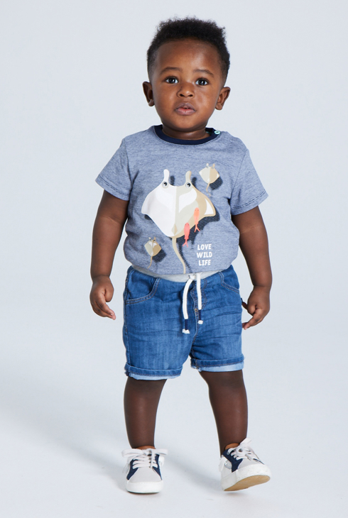 T-shirt maille chinée raies bleu bébé garçon 1