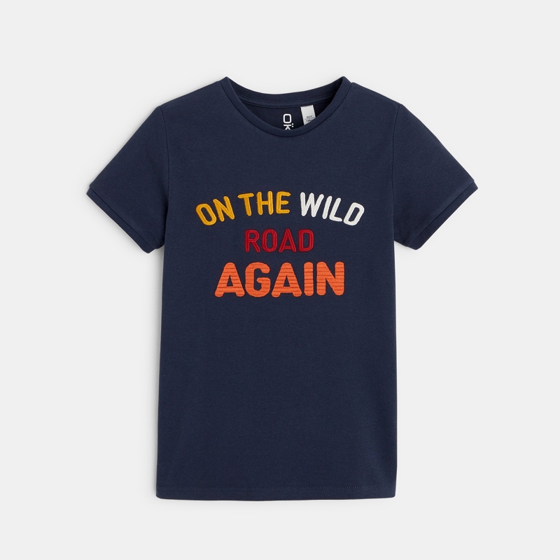 Image sur T-shirt "On the wild road again" bleu garçon