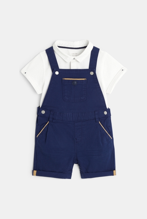 Set aus kurzer Latzhose und Poloshirt Blau Baby Jungen