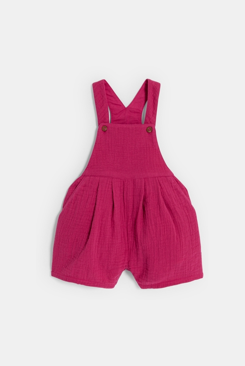 Kurze Baby-Latzhose aus Baumwollgaze in Rosa für Mädchen 1