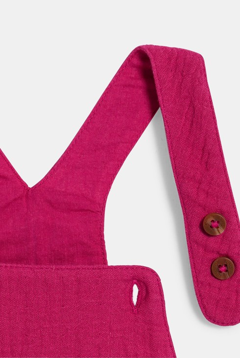 Salopette courte gaze de coton rose bébé fille 2