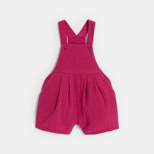 Baby girl's short pink cotton gauze dungarees 1