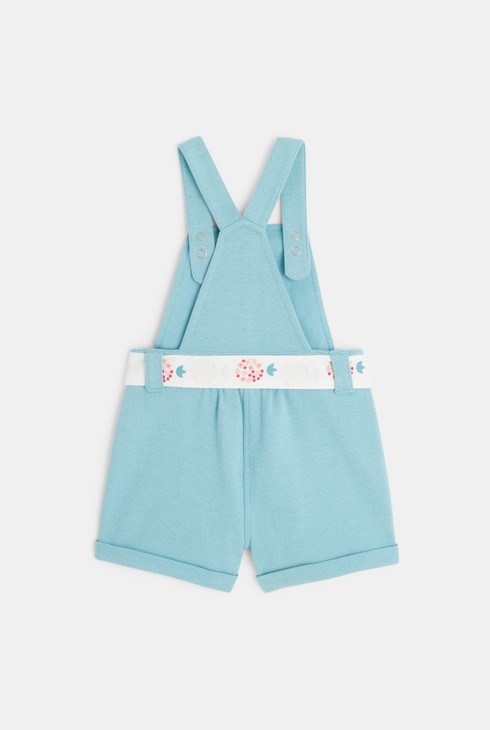 Kratek kombinezon z naborki iz modnega pletiva turkizna dojenček deklica 2