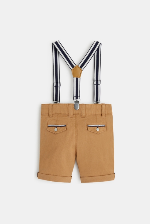 Modische Bermudashorts aus Baumwolle mit Abnähern und Hosenträgern Braun Baby Jungen 2