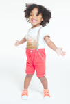 Bermuda à pinces en coton fantaisie et bretelles orange bébé garçon 1